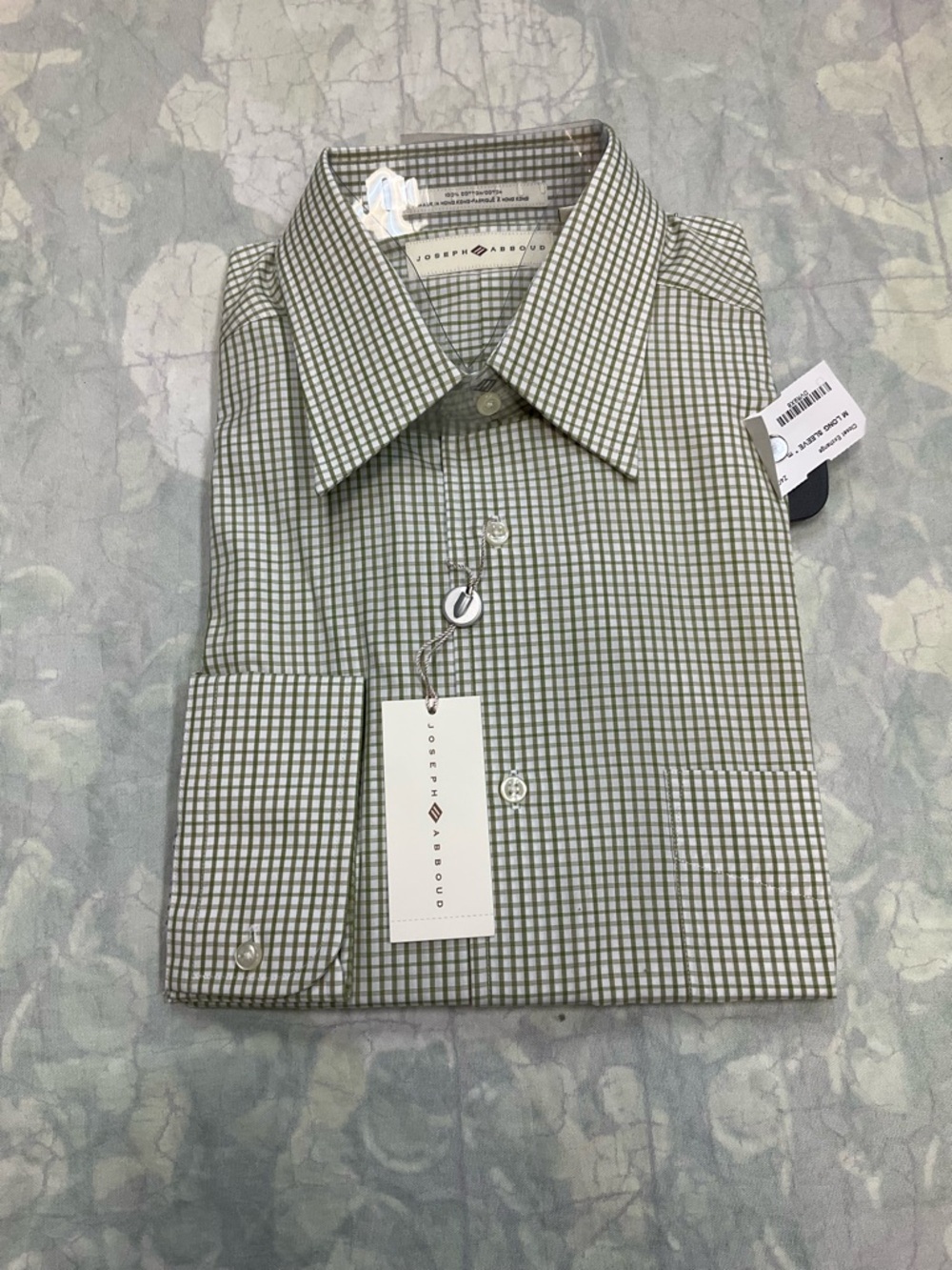 Joseph Abboud Green and White Checked Dress Shirt